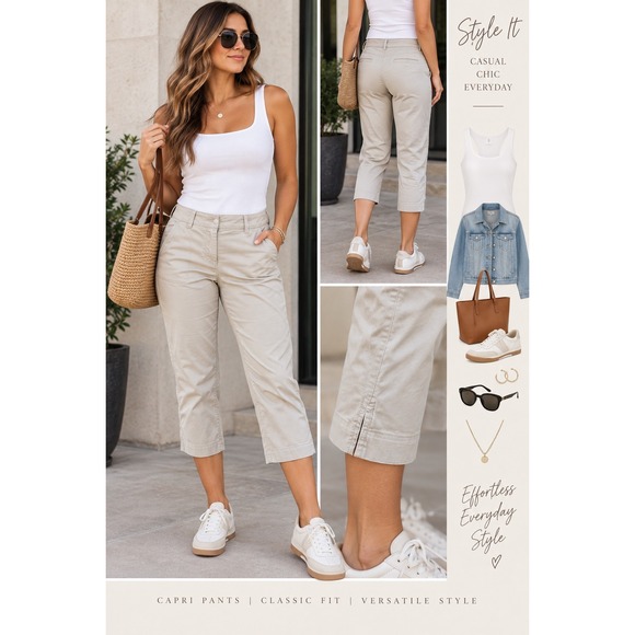 New York & Company Pants - New York & Company Stretch Capri y2k Women Pants Khaki Tan Cropped Chino